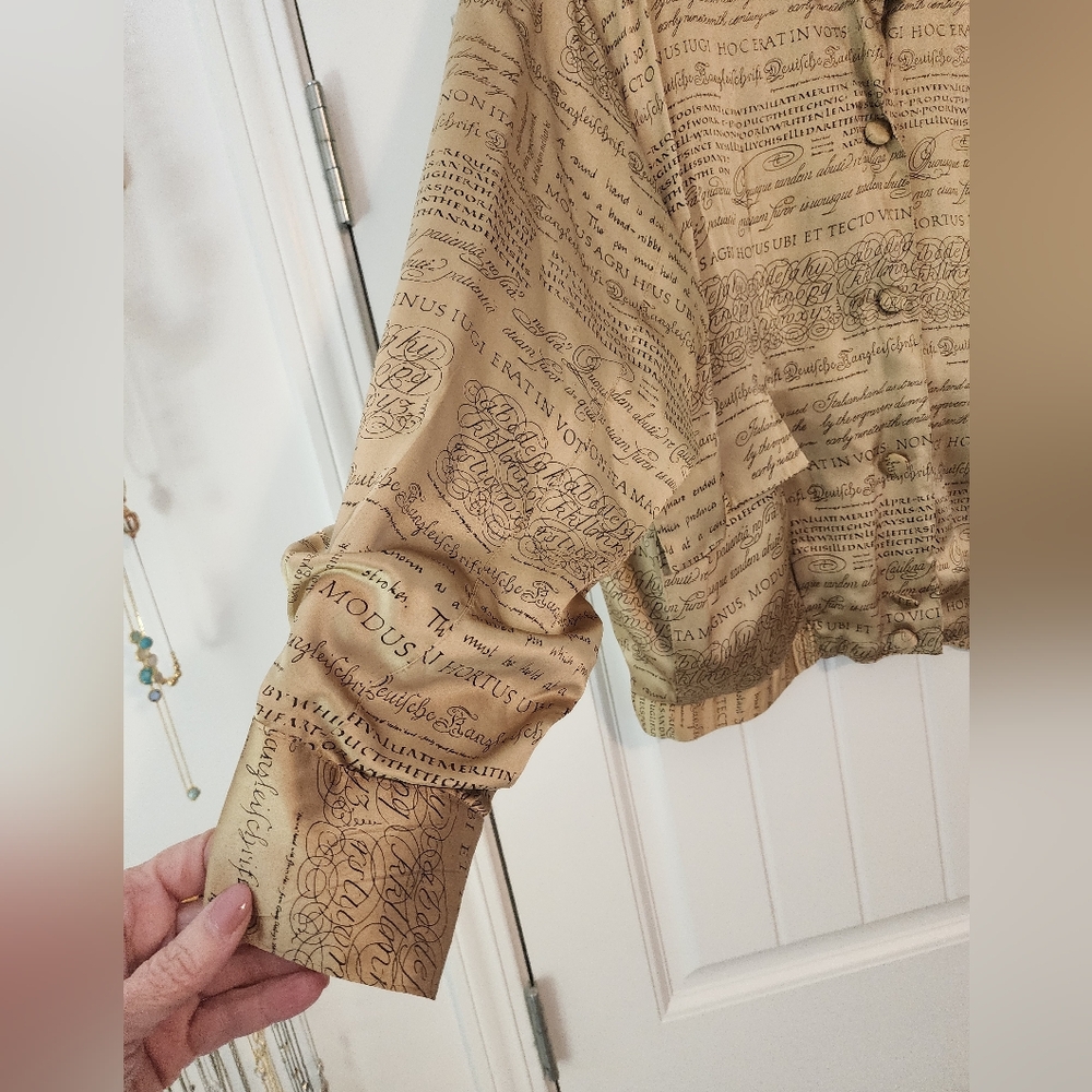 Women's Nancy Heller Vintage Script 100% Silk Button-Up Shirt Jacket Size 2X - Picture 4 of 11